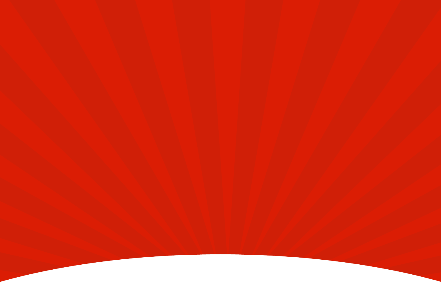 Red background with radiating darker red stripes and curved bottom edge.